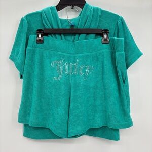 Juicy Couture Womens Terry Cloth Track Set Hoodie Shorts Bling Y2K Large NWT
